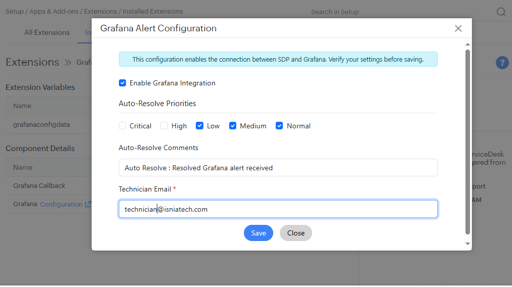 Configure Grafana Extension Step 2