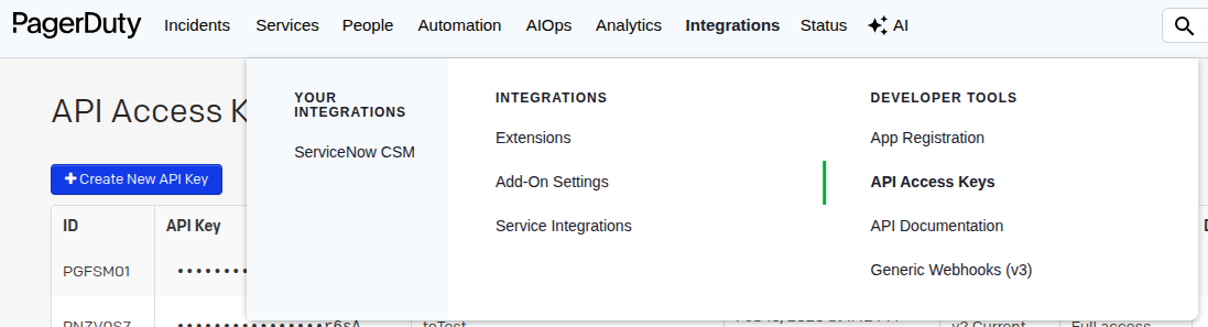 PagerDuty APIKey Generation
