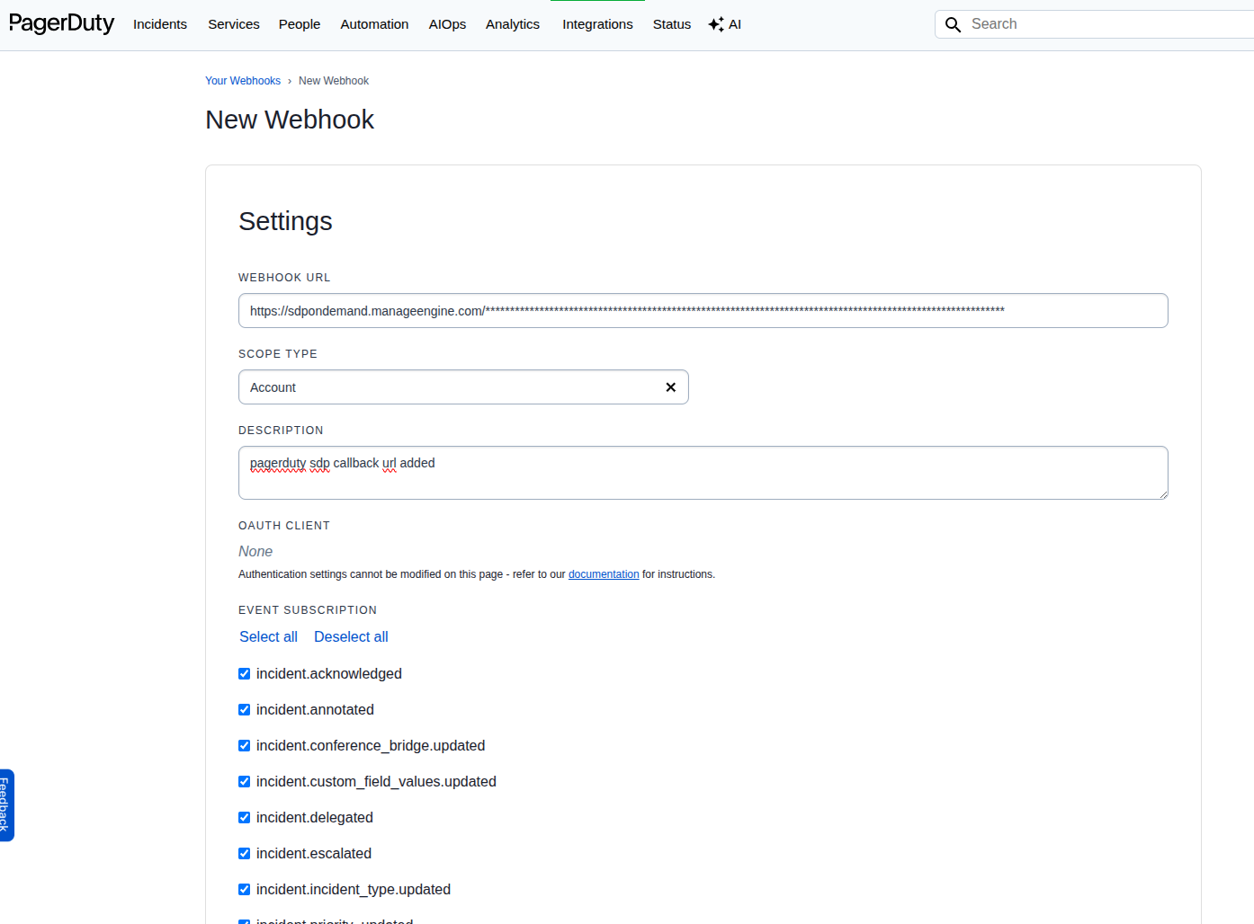 PD Webhook Config